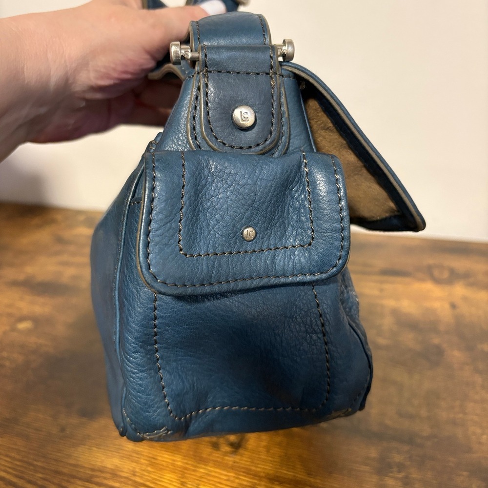 Liz Claiborne Slouchy Shoulder Bag Blue Soft Pebbled Leather Vintage Y2K - Picture 14 of 16